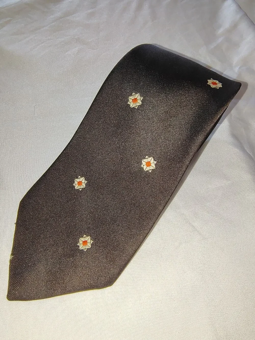 Vintage Polyester Anderson Little Brown Geometric Medallion Necktie